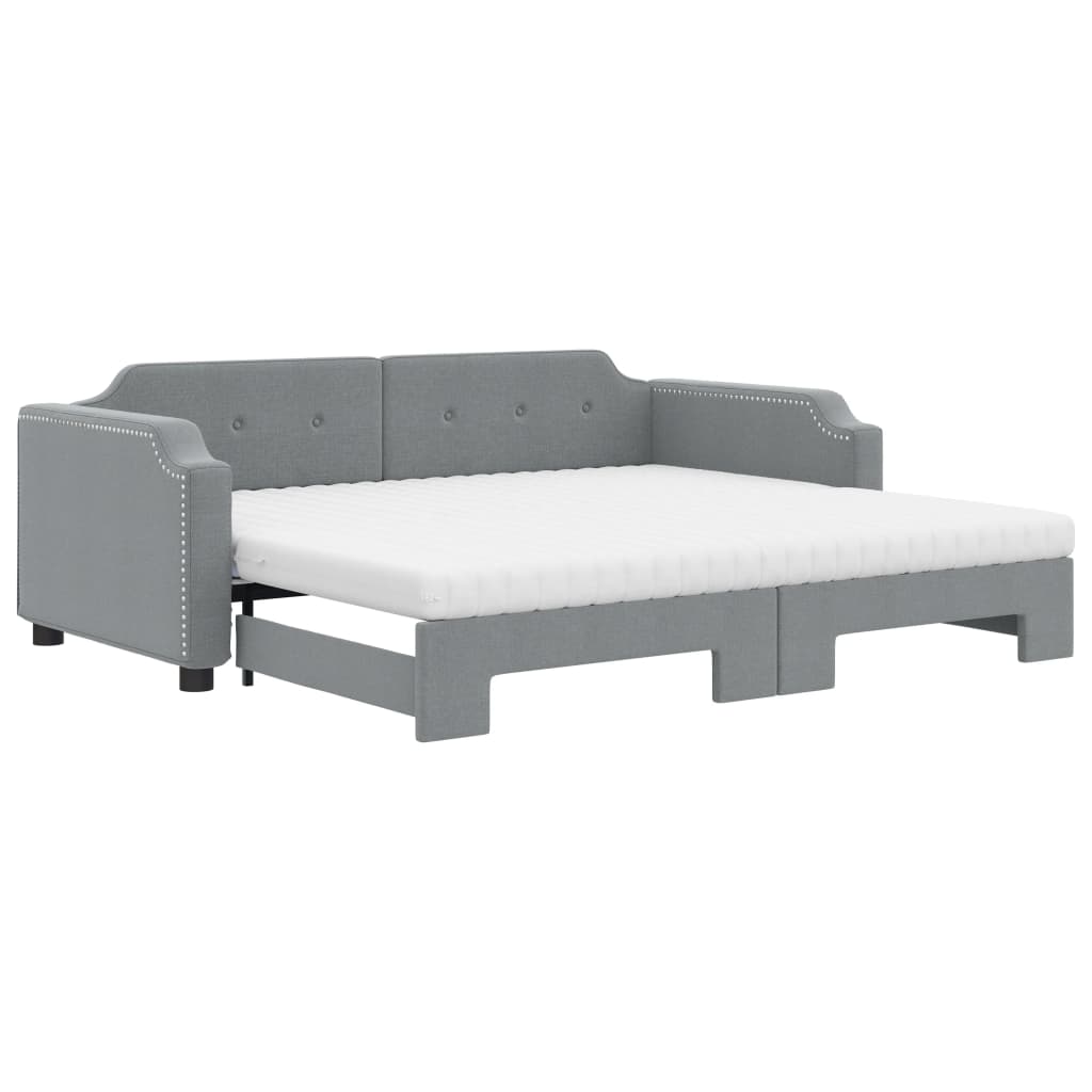 vidaXL Sofa rozsuwana z materacami, jasnoszara, 90x200 cm, tkanina