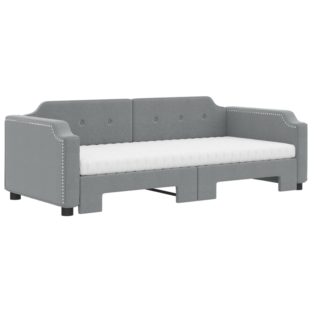 vidaXL Sofa rozsuwana z materacami, jasnoszara, 90x200 cm, tkanina