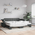 vidaXL Sofa rozsuwana z materacami, ciemnoszara, 90x200 cm, tkanina