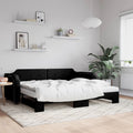 vidaXL Sofa rozsuwana z materacami, czarna, 90x200 cm, tkanina