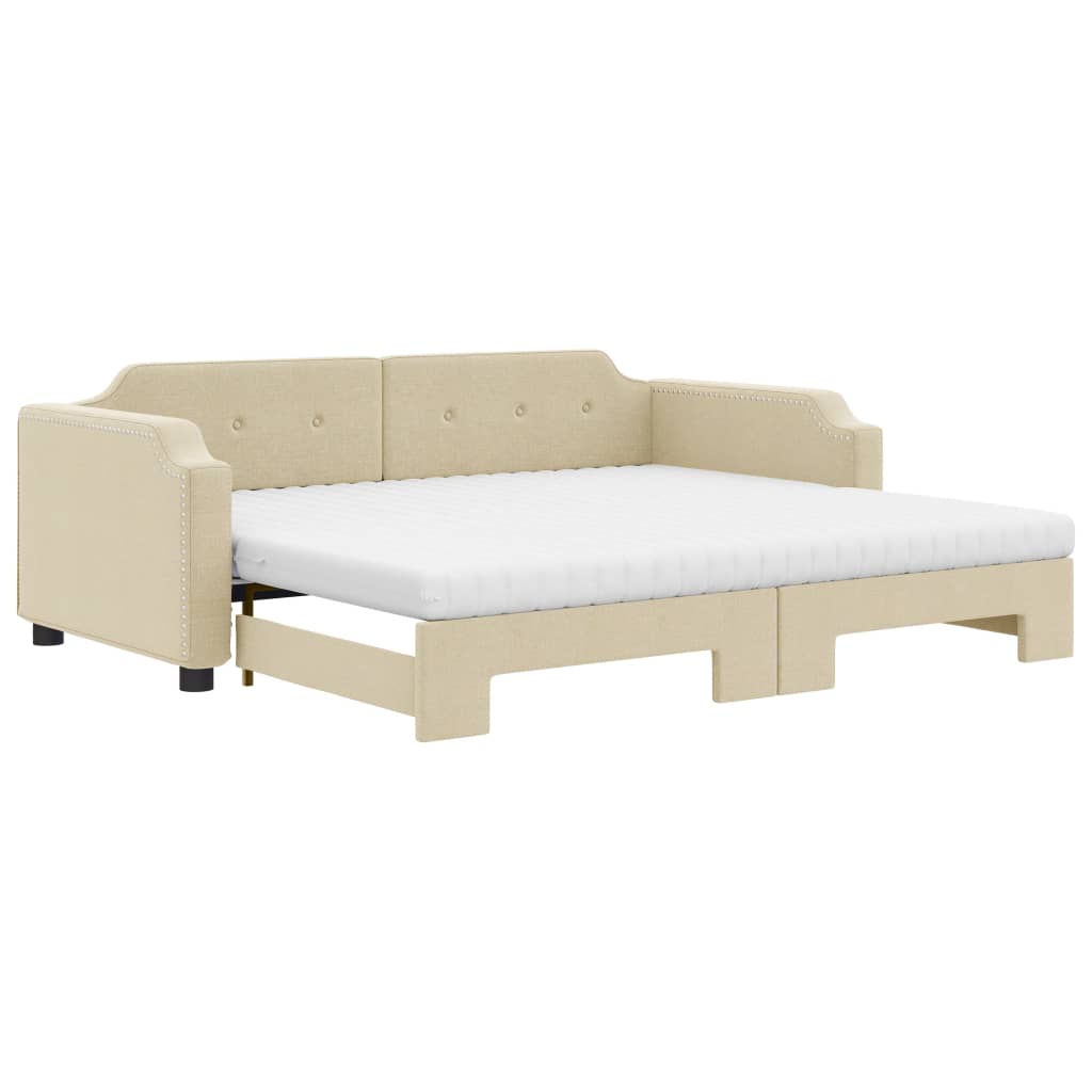 vidaXL Sofa rozsuwana z materacami, kremowa, 90x200 cm, tkanina