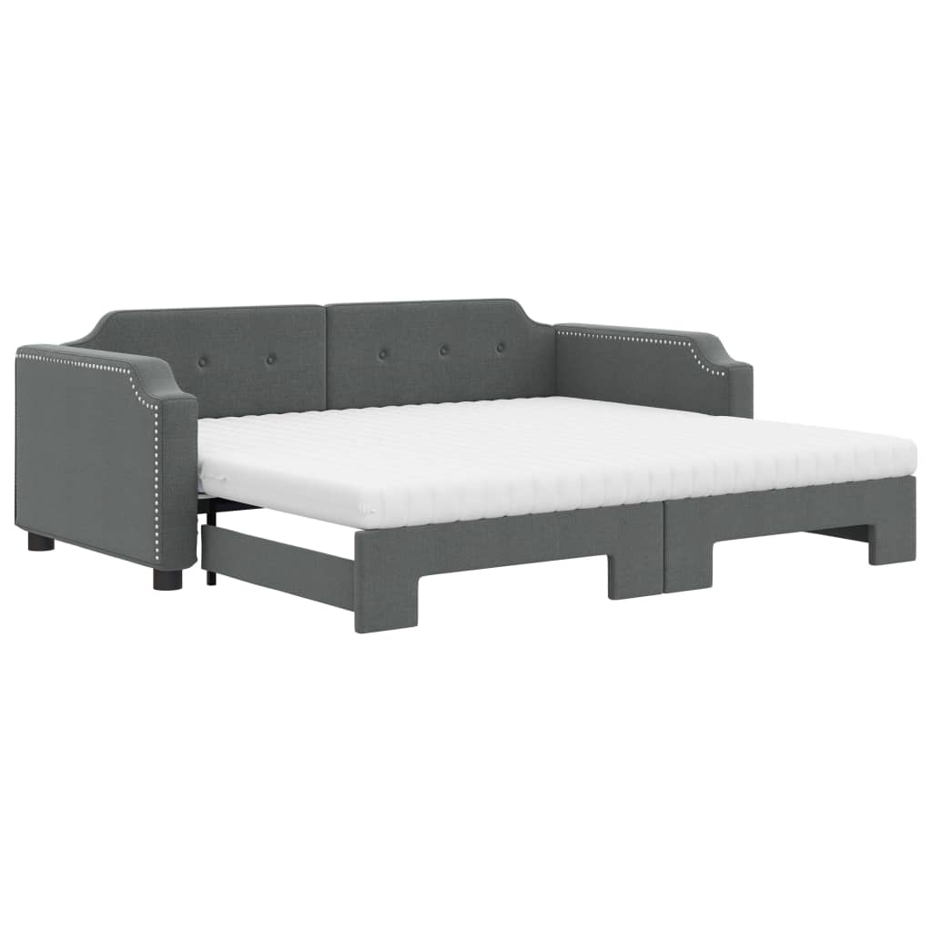 vidaXL Sofa rozsuwana z materacami, ciemnoszara, 100x200 cm, tkanina