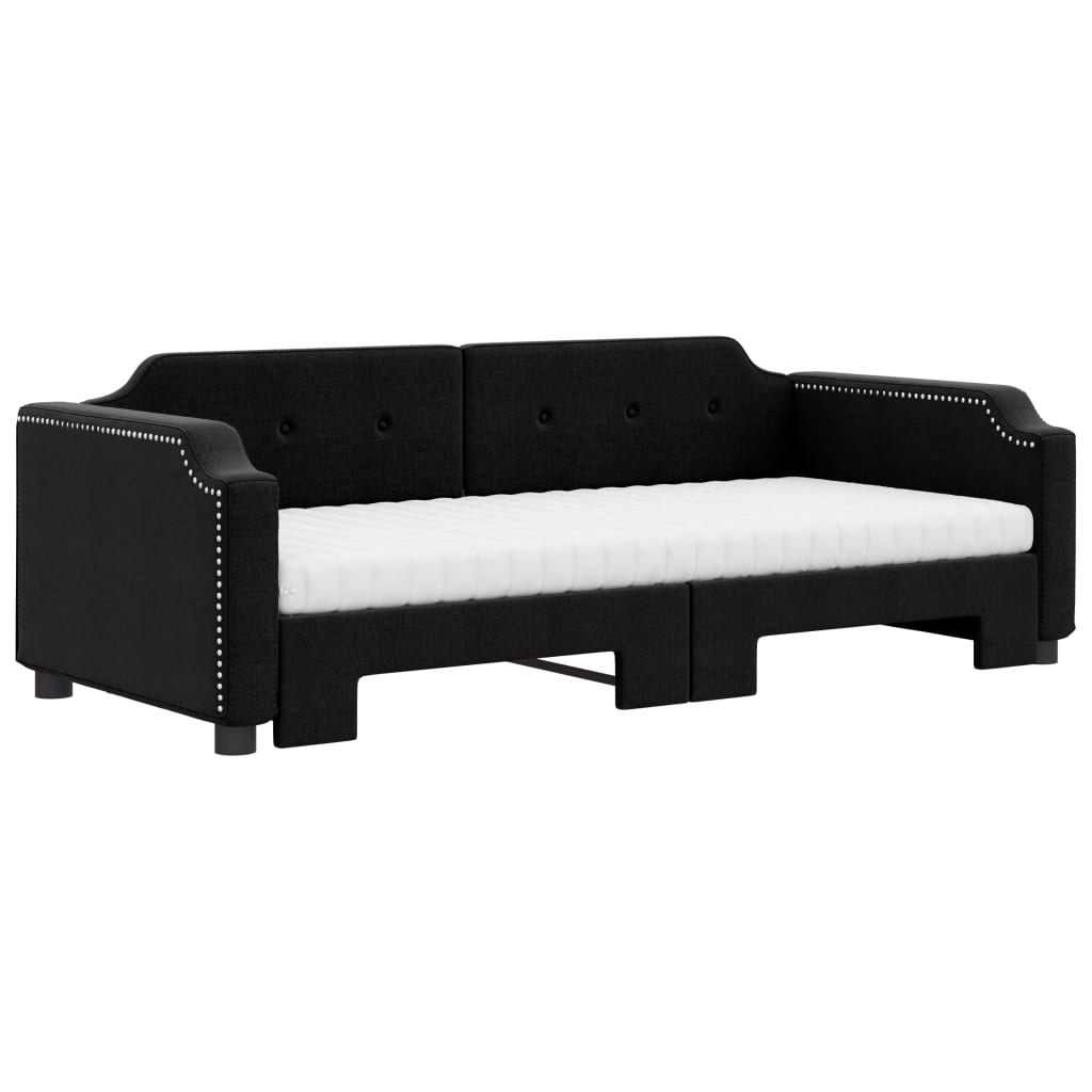 vidaXL Sofa rozsuwana z materacami, czarna, 100x200 cm, tkanina