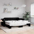 vidaXL Sofa rozsuwana z materacami, czarna, 100x200 cm, tkanina