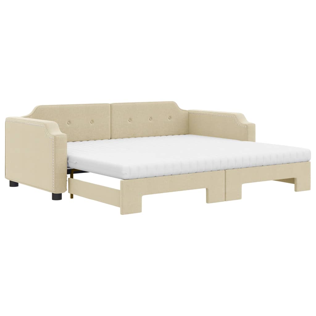vidaXL Sofa rozsuwana z materacami, kremowa, 100x200 cm, tkanina