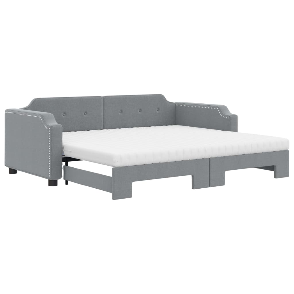 vidaXL Sofa rozsuwana z materacami, jasnoszara, 90x190 cm, tkanina