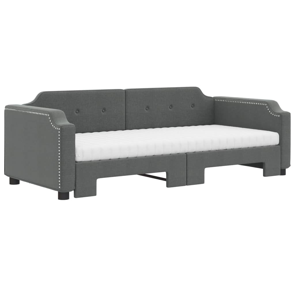 vidaXL Sofa rozsuwana z materacami, ciemnoszara, 90x190 cm, tkanina