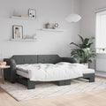 vidaXL Sofa rozsuwana z materacami, ciemnoszara, 90x190 cm, tkanina