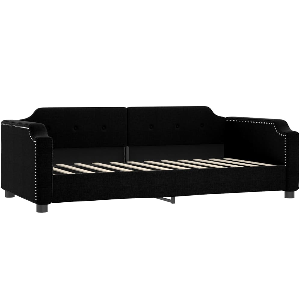 vidaXL Sofa rozsuwana z materacami, czarna, 90x190 cm, tkanina