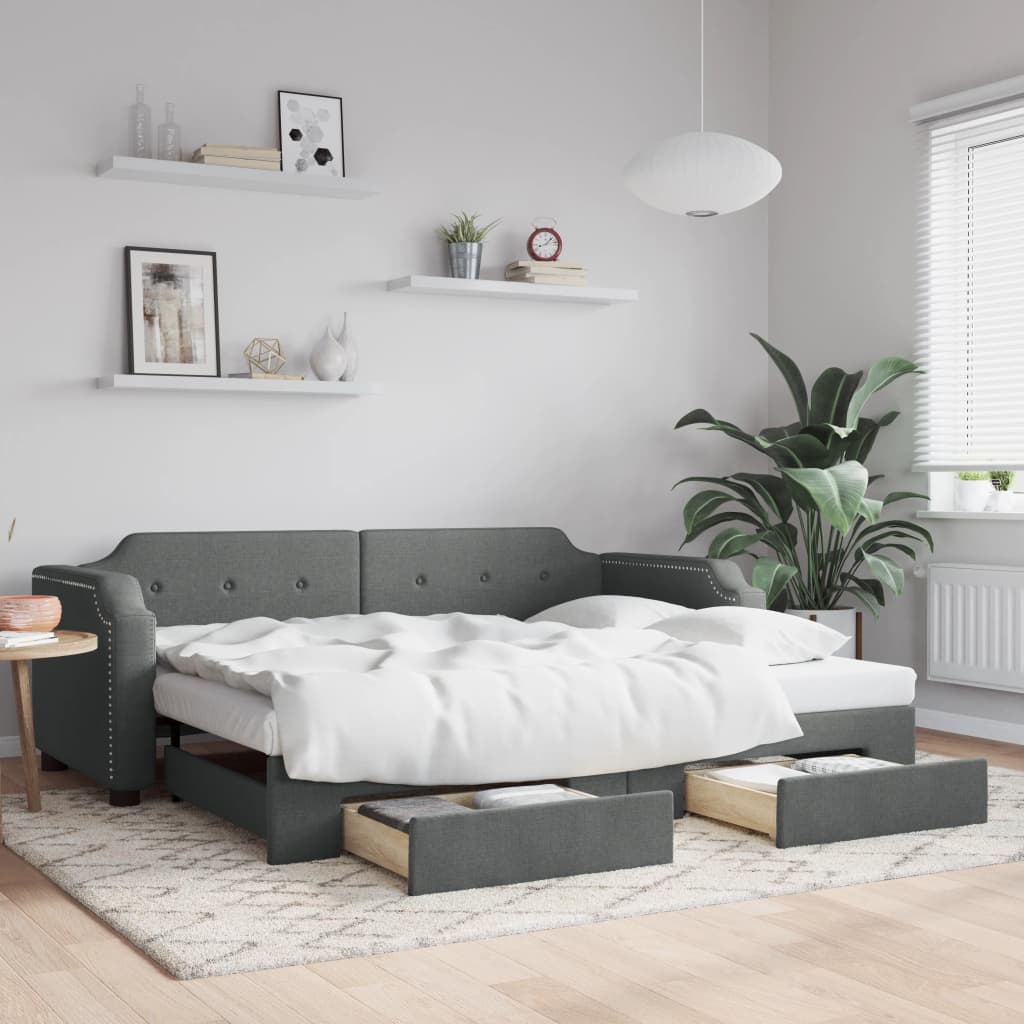 vidaXL Sofa rozsuwana z szufladami, ciemnoszara, 80x200 cm, tkanina