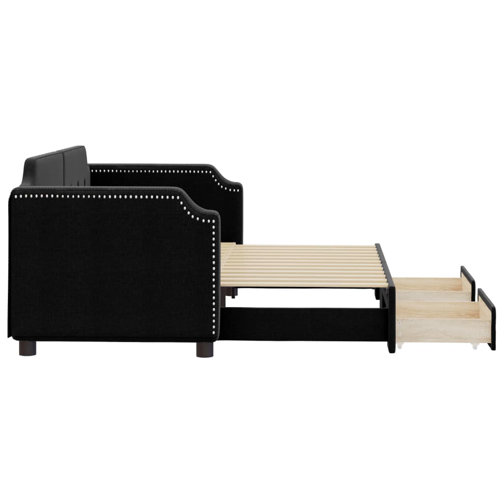vidaXL Sofa rozsuwana z szufladami, czarna, 80x200 cm, tkanina