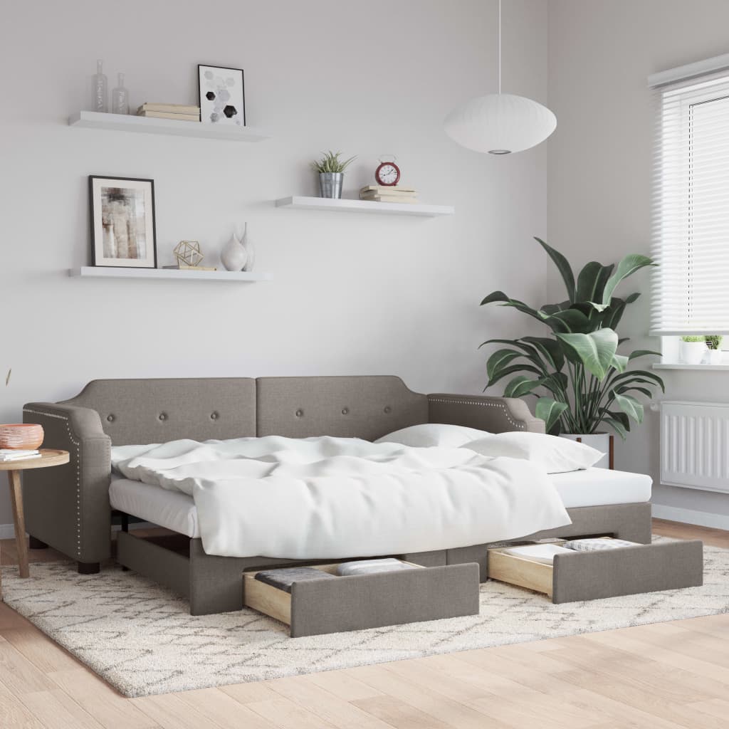 vidaXL Sofa rozsuwana z szufladami, taupe, 80x200 cm, tkanina