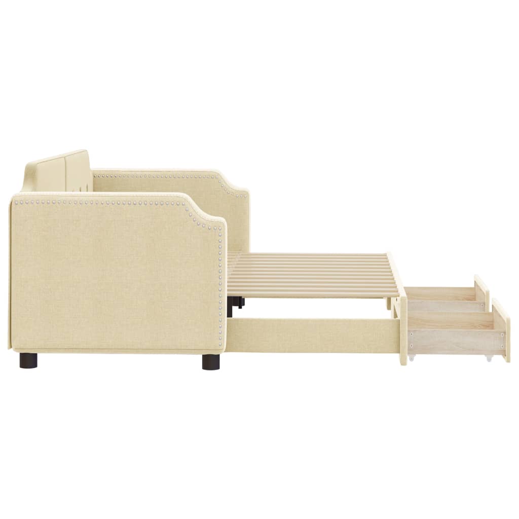 vidaXL Sofa rozsuwana z szufladami, kremowa, 80x200 cm, tkanina