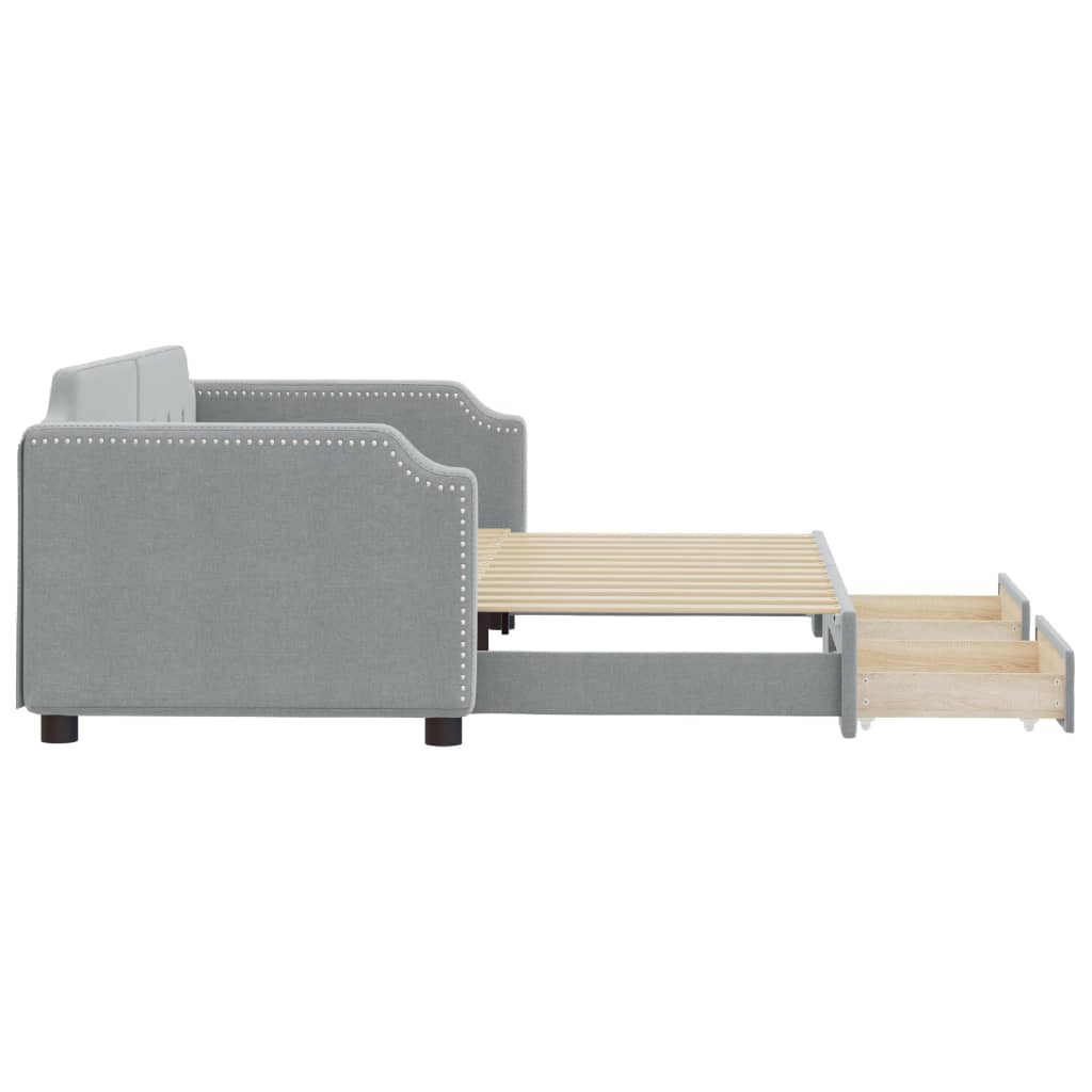 vidaXL Sofa rozsuwana z szufladami, jasnoszara, 90x200 cm, tkanina