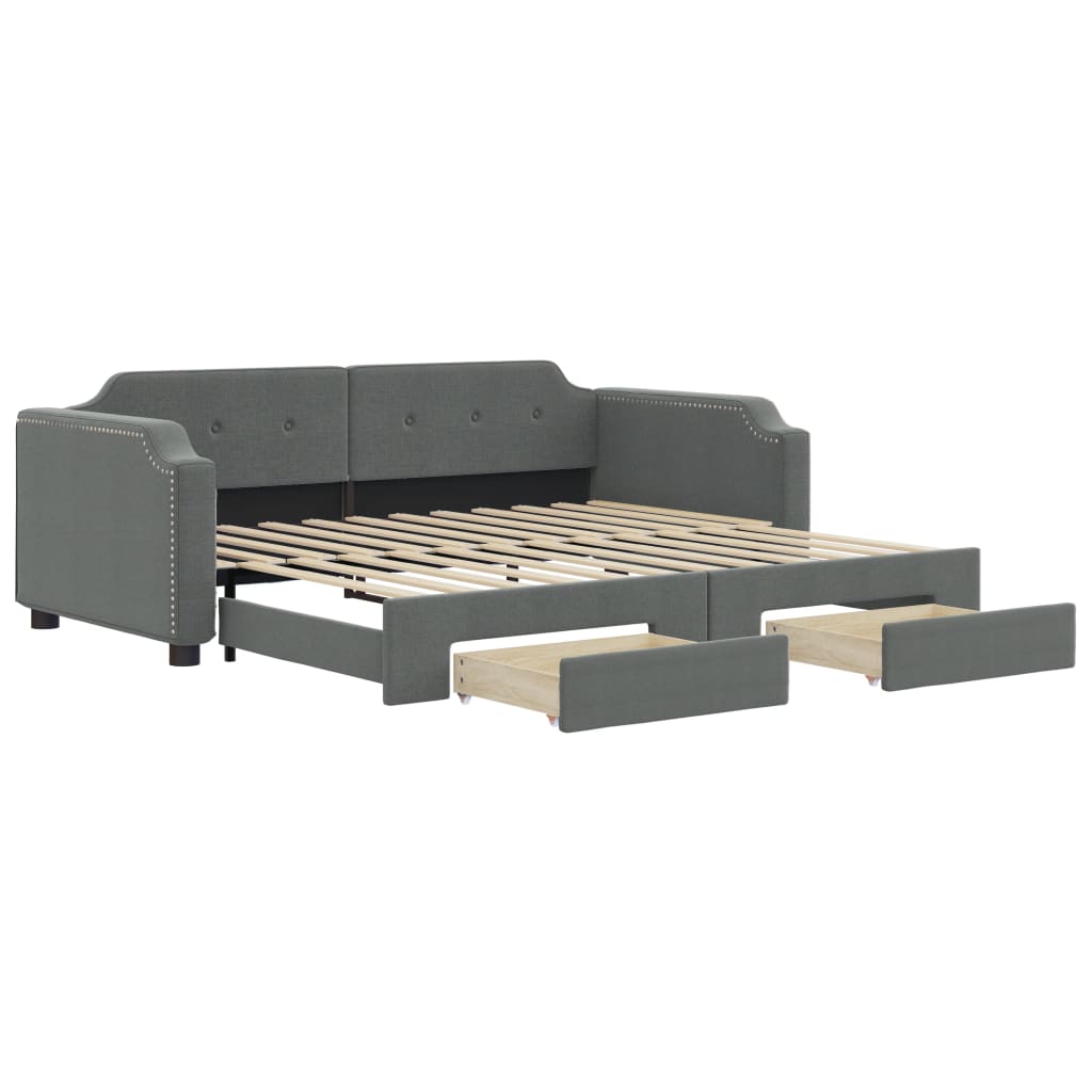vidaXL Sofa rozsuwana z szufladami, ciemnoszara, 90x200 cm, tkanina