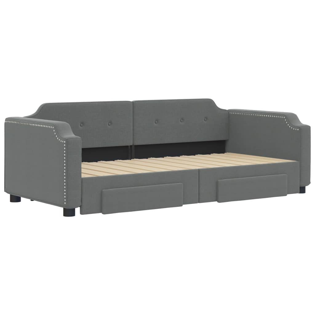 vidaXL Sofa rozsuwana z szufladami, ciemnoszara, 90x200 cm, tkanina