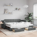 vidaXL Sofa rozsuwana z szufladami, ciemnoszara, 90x200 cm, tkanina