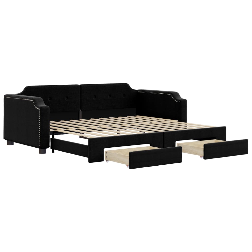 vidaXL Sofa rozsuwana z szufladami, czarna, 90x200 cm, tkanina
