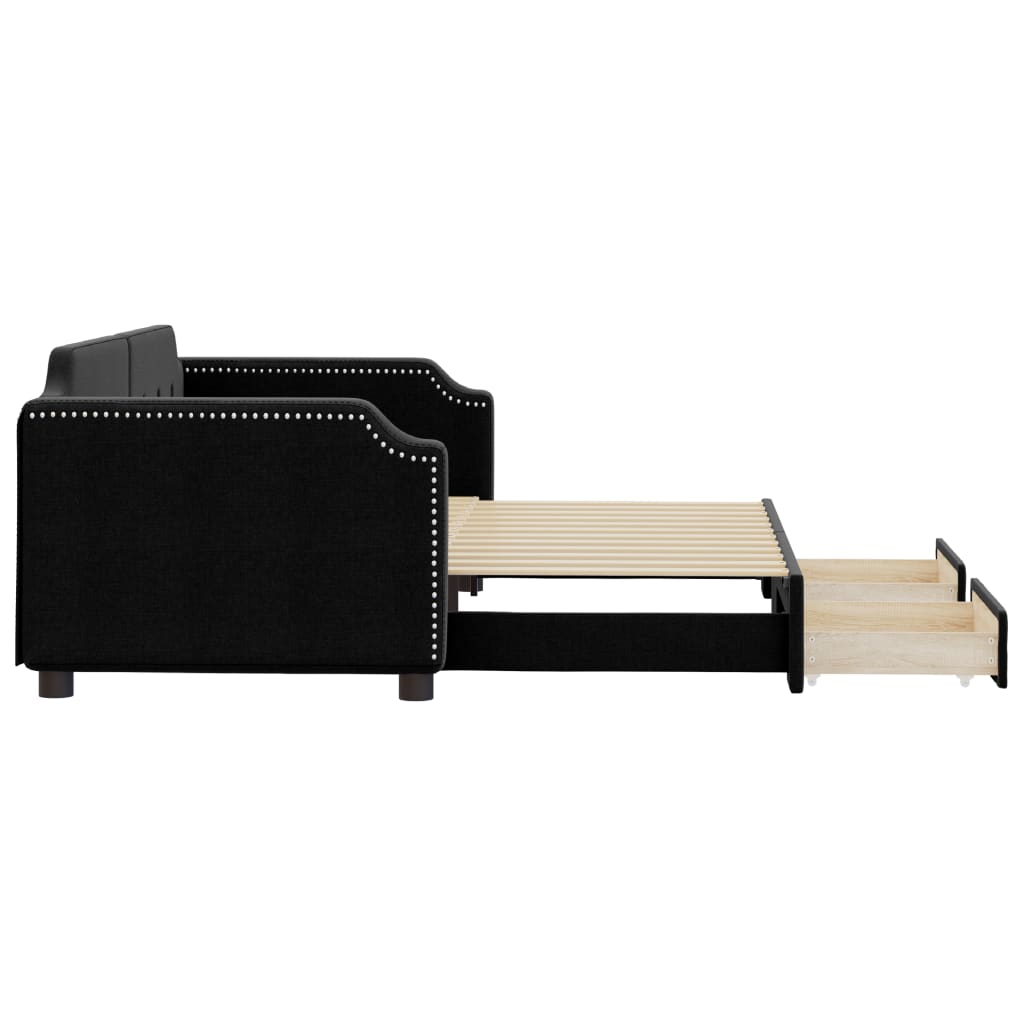 vidaXL Sofa rozsuwana z szufladami, czarna, 90x200 cm, tkanina