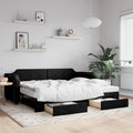 vidaXL Sofa rozsuwana z szufladami, czarna, 90x200 cm, tkanina