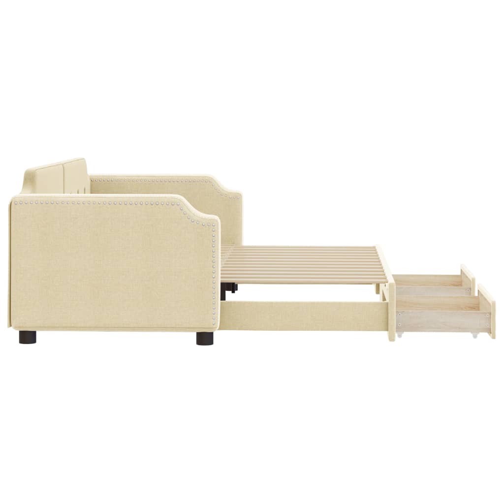 vidaXL Sofa rozsuwana z szufladami, kremowa, 90x200 cm, tkanina