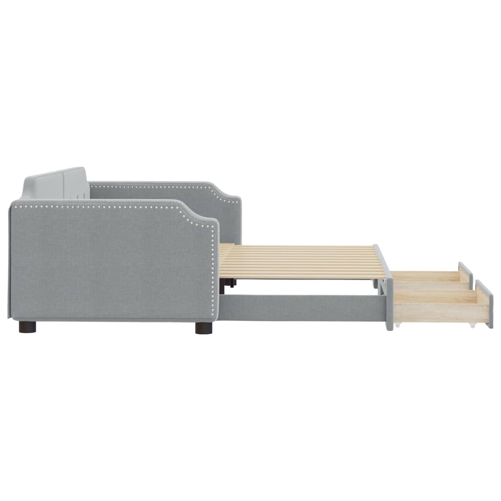vidaXL Sofa rozsuwana z szufladami, jasnoszara, 100x200 cm, tkanina