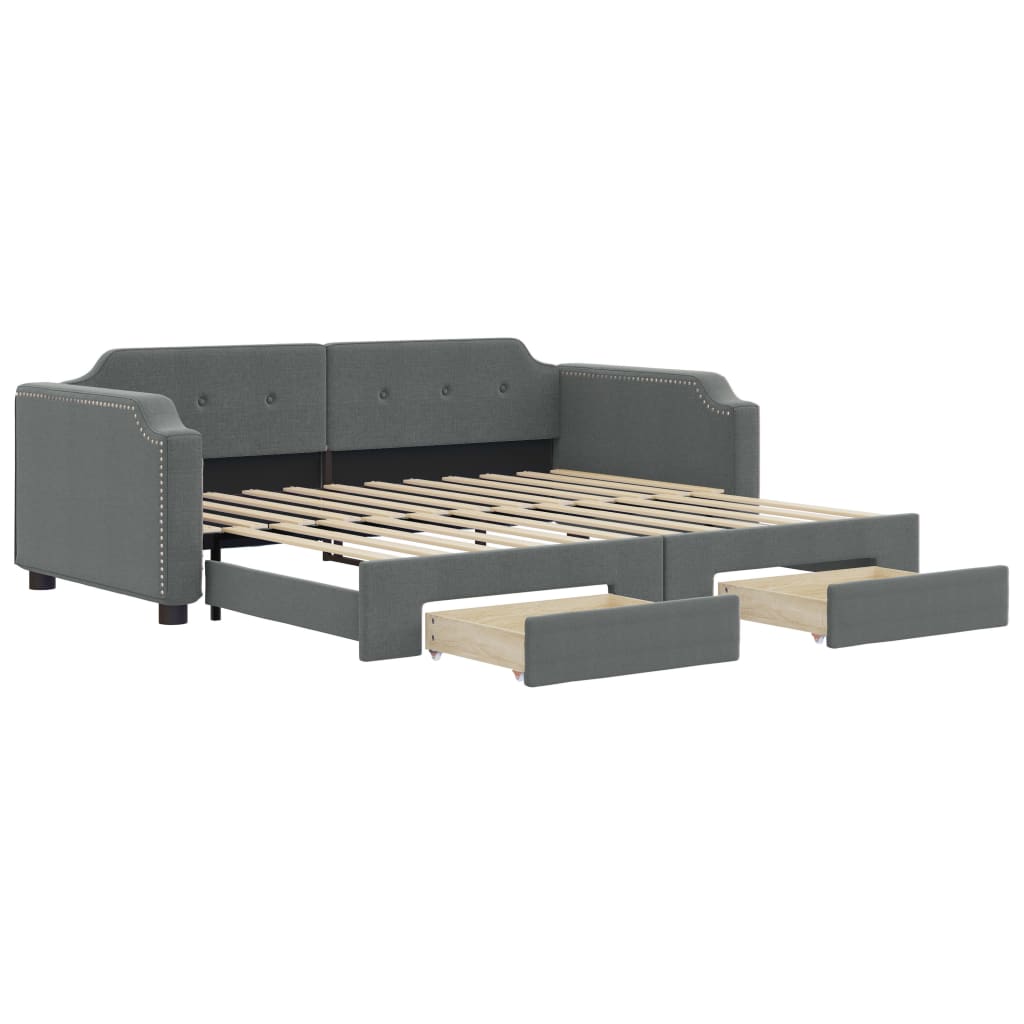 vidaXL Sofa rozsuwana z szufladami, ciemnoszara, 100x200 cm, tkanina