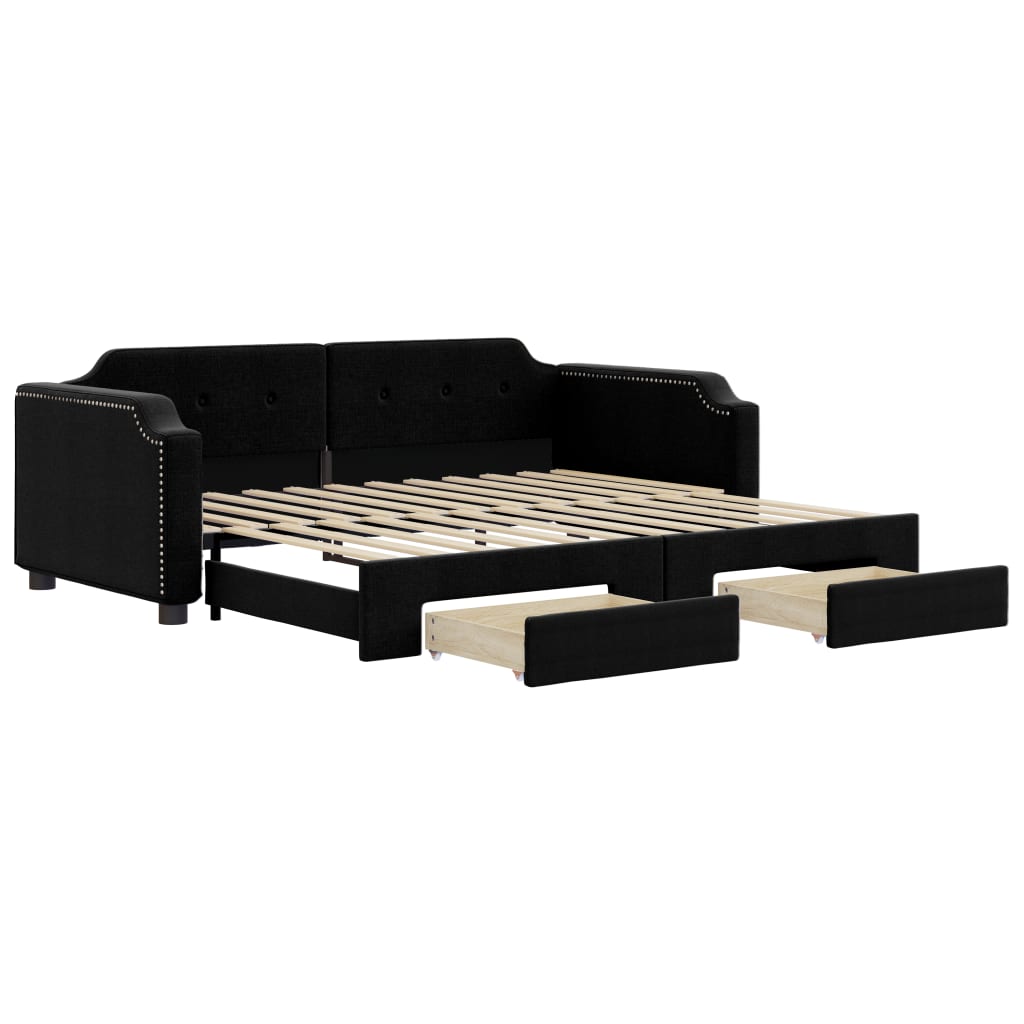 vidaXL Sofa rozsuwana z szufladami, czarna, 100x200 cm, tkanina