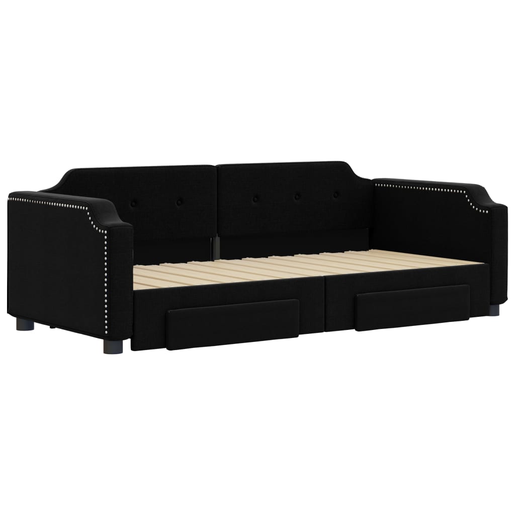vidaXL Sofa rozsuwana z szufladami, czarna, 100x200 cm, tkanina