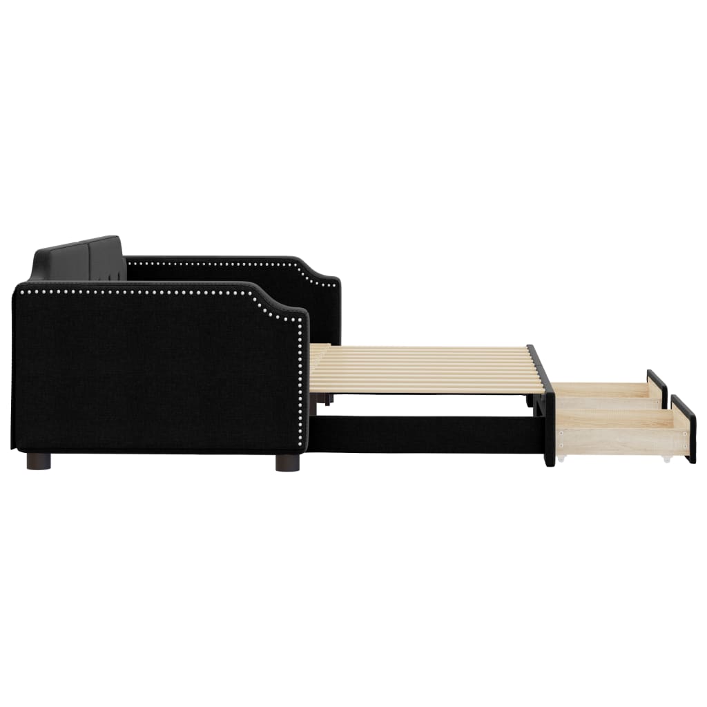 vidaXL Sofa rozsuwana z szufladami, czarna, 100x200 cm, tkanina