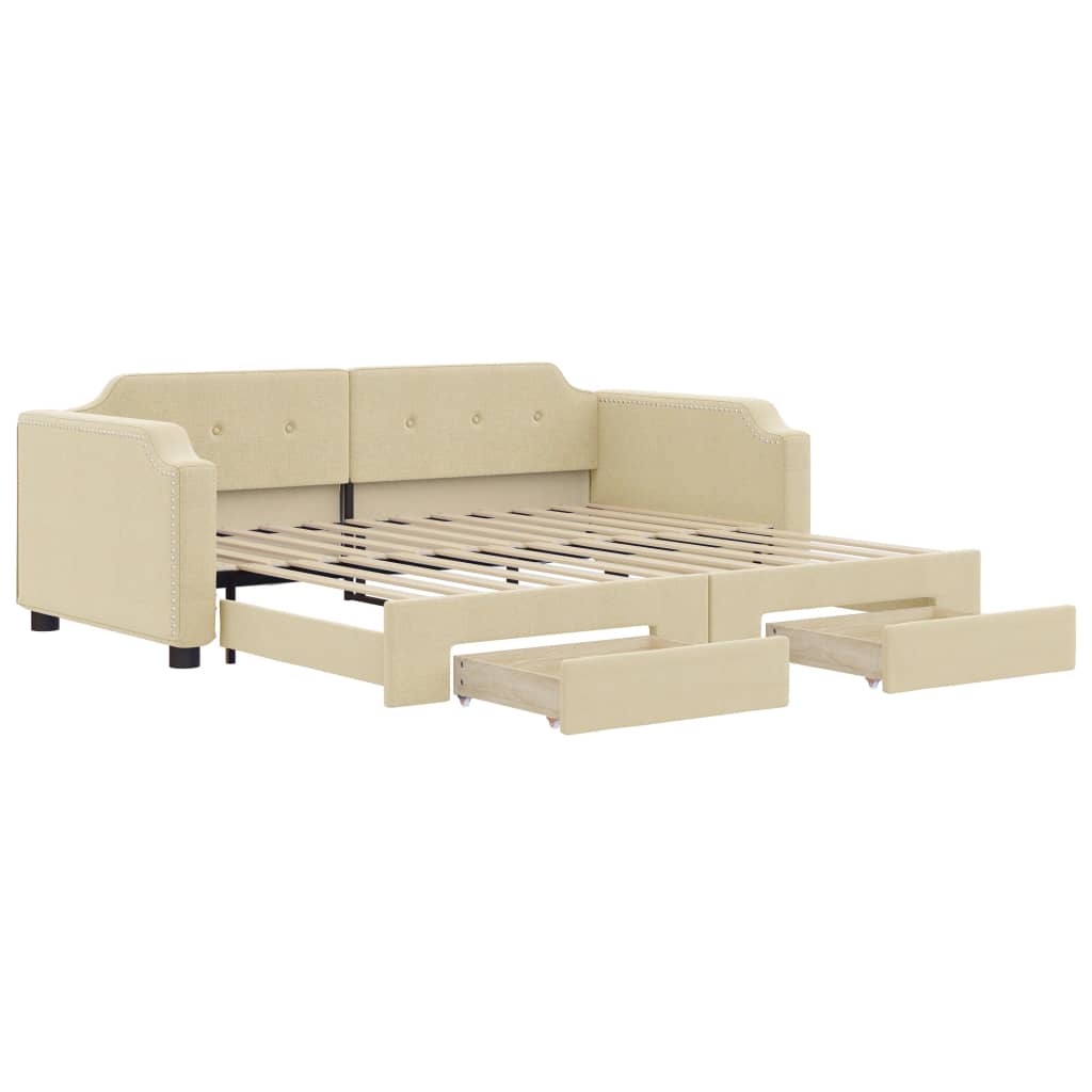 vidaXL Sofa rozsuwana z szufladami, kremowa, 100x200 cm, tkanina