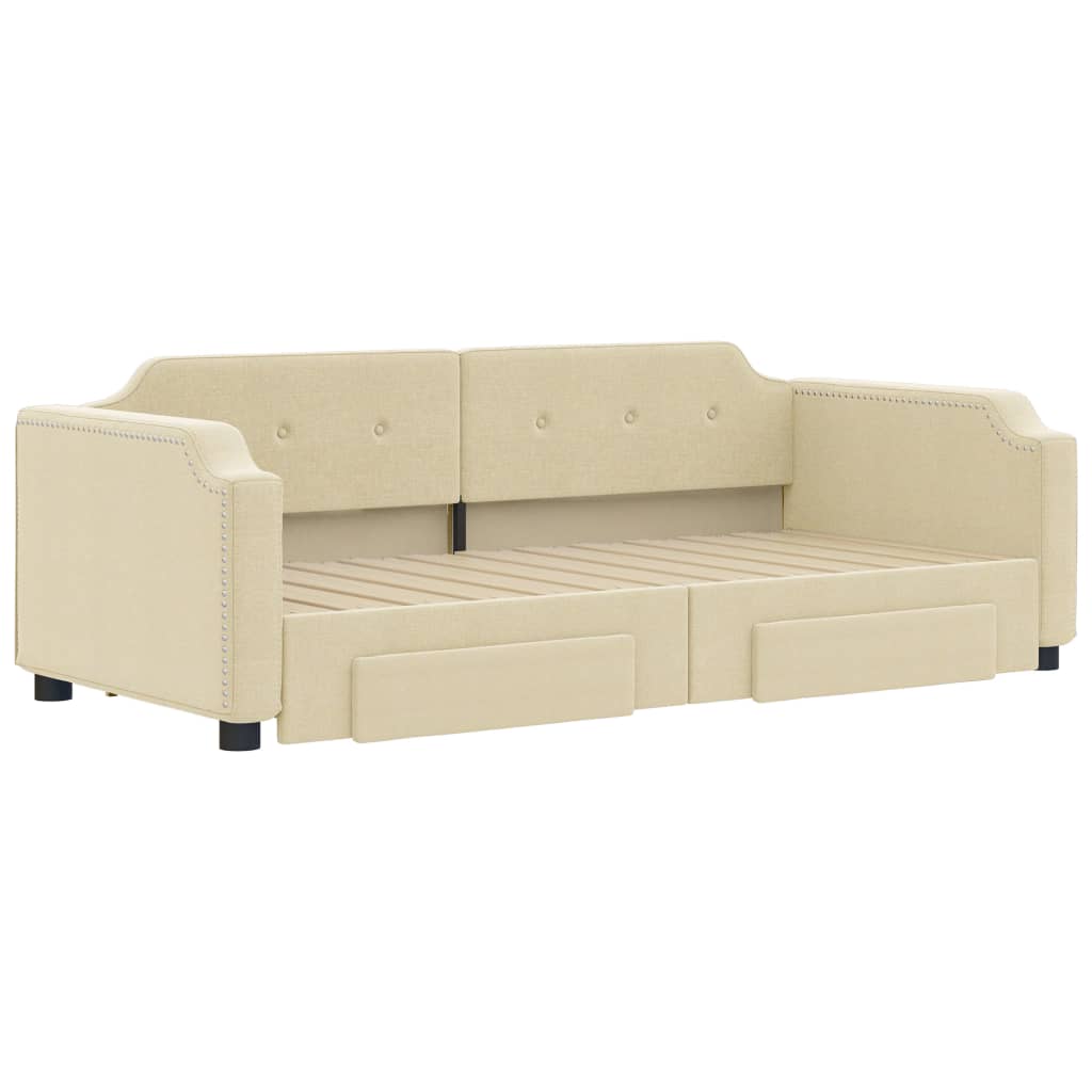 vidaXL Sofa rozsuwana z szufladami, kremowa, 100x200 cm, tkanina