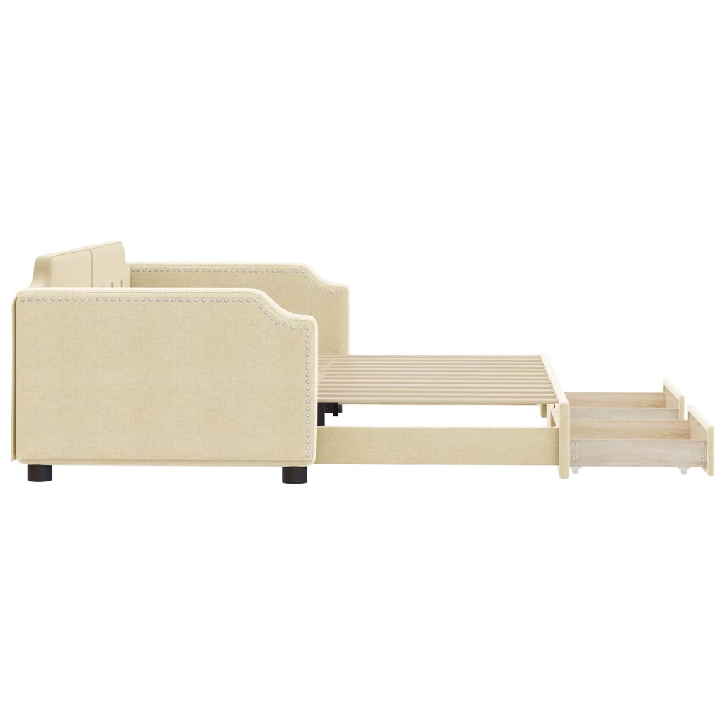 vidaXL Sofa rozsuwana z szufladami, kremowa, 100x200 cm, tkanina