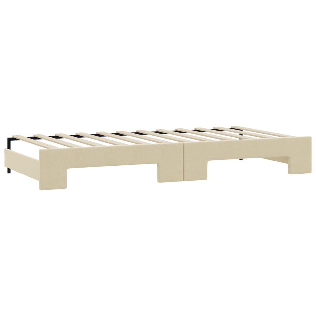 vidaXL Sofa rozsuwana z szufladami, kremowa, 100x200 cm, tkanina