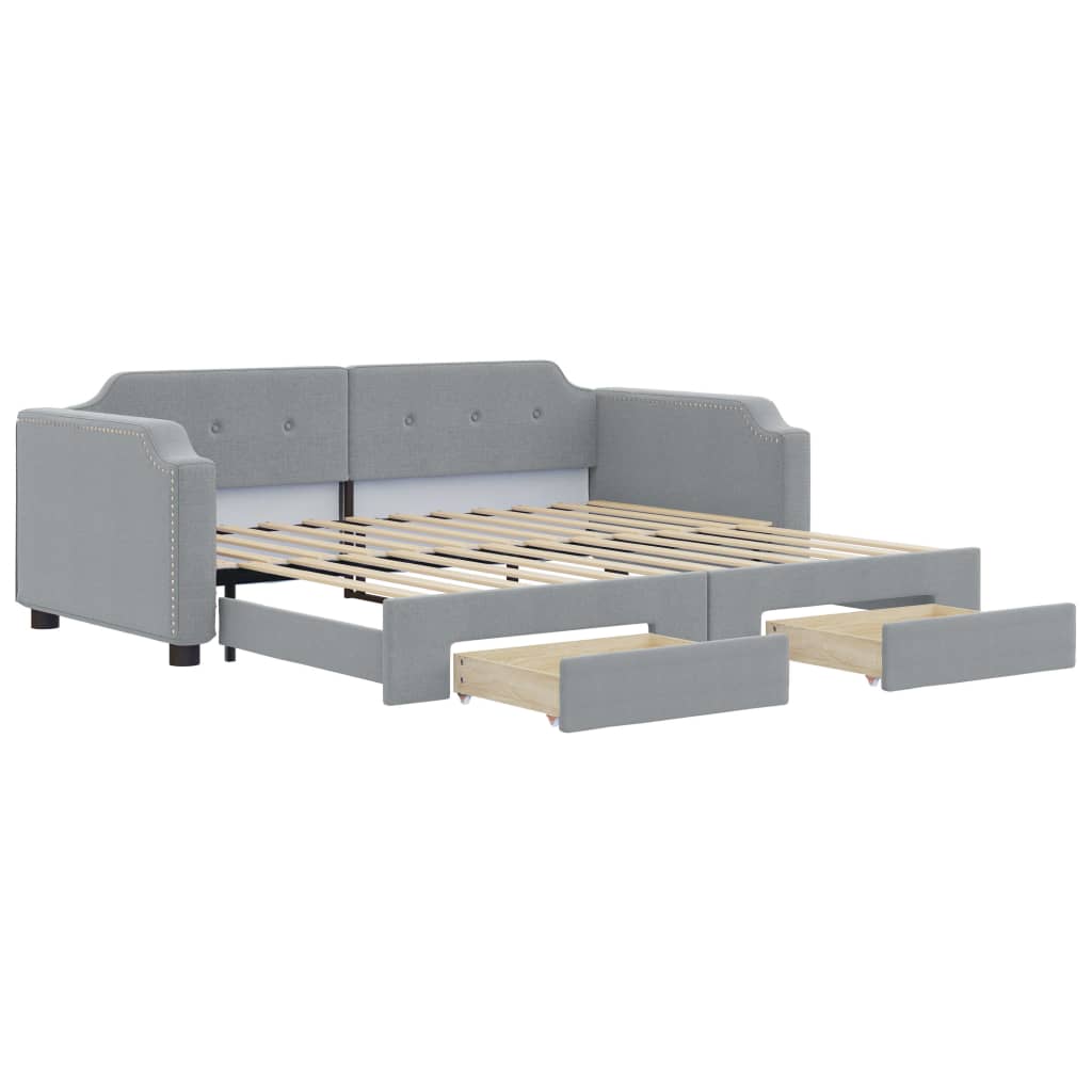 vidaXL Sofa rozsuwana z szufladami, jasnoszara, 90x190 cm, tkanina