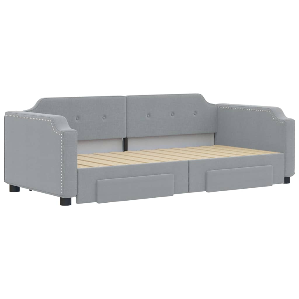 vidaXL Sofa rozsuwana z szufladami, jasnoszara, 90x190 cm, tkanina