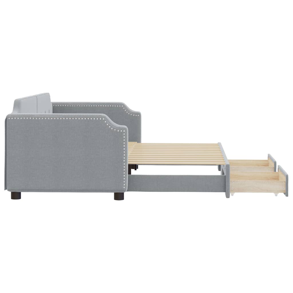 vidaXL Sofa rozsuwana z szufladami, jasnoszara, 90x190 cm, tkanina