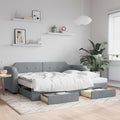 vidaXL Sofa rozsuwana z szufladami, jasnoszara, 90x190 cm, tkanina