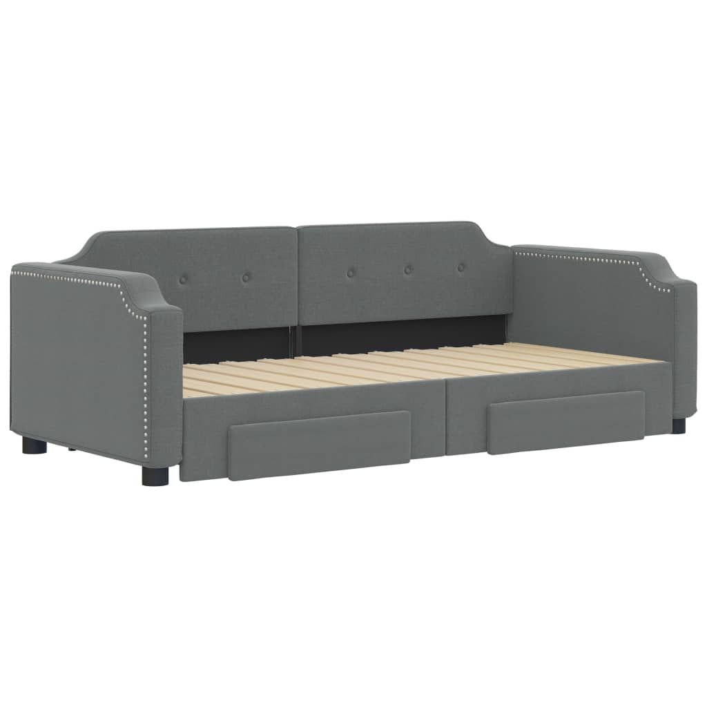 vidaXL Sofa rozsuwana z szufladami, ciemnoszara, 90x190 cm, tkanina