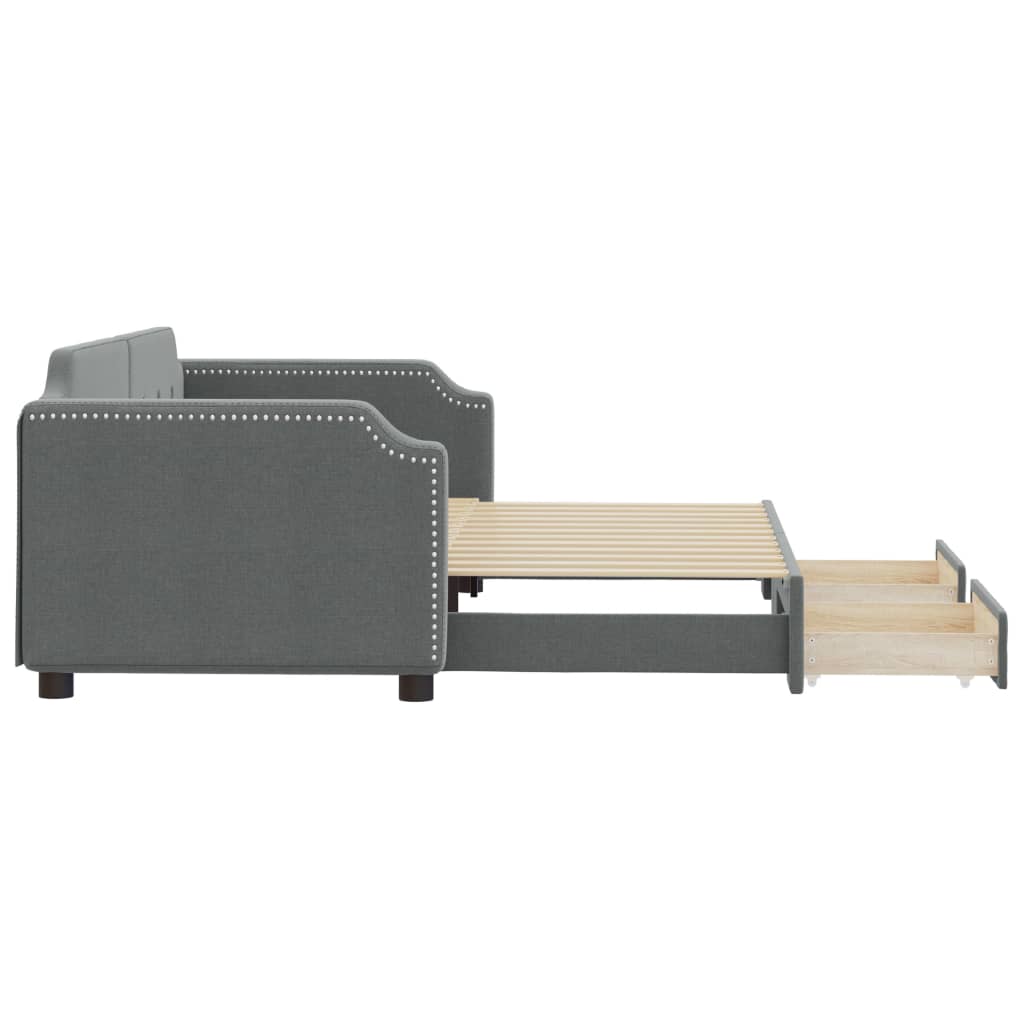 vidaXL Sofa rozsuwana z szufladami, ciemnoszara, 90x190 cm, tkanina