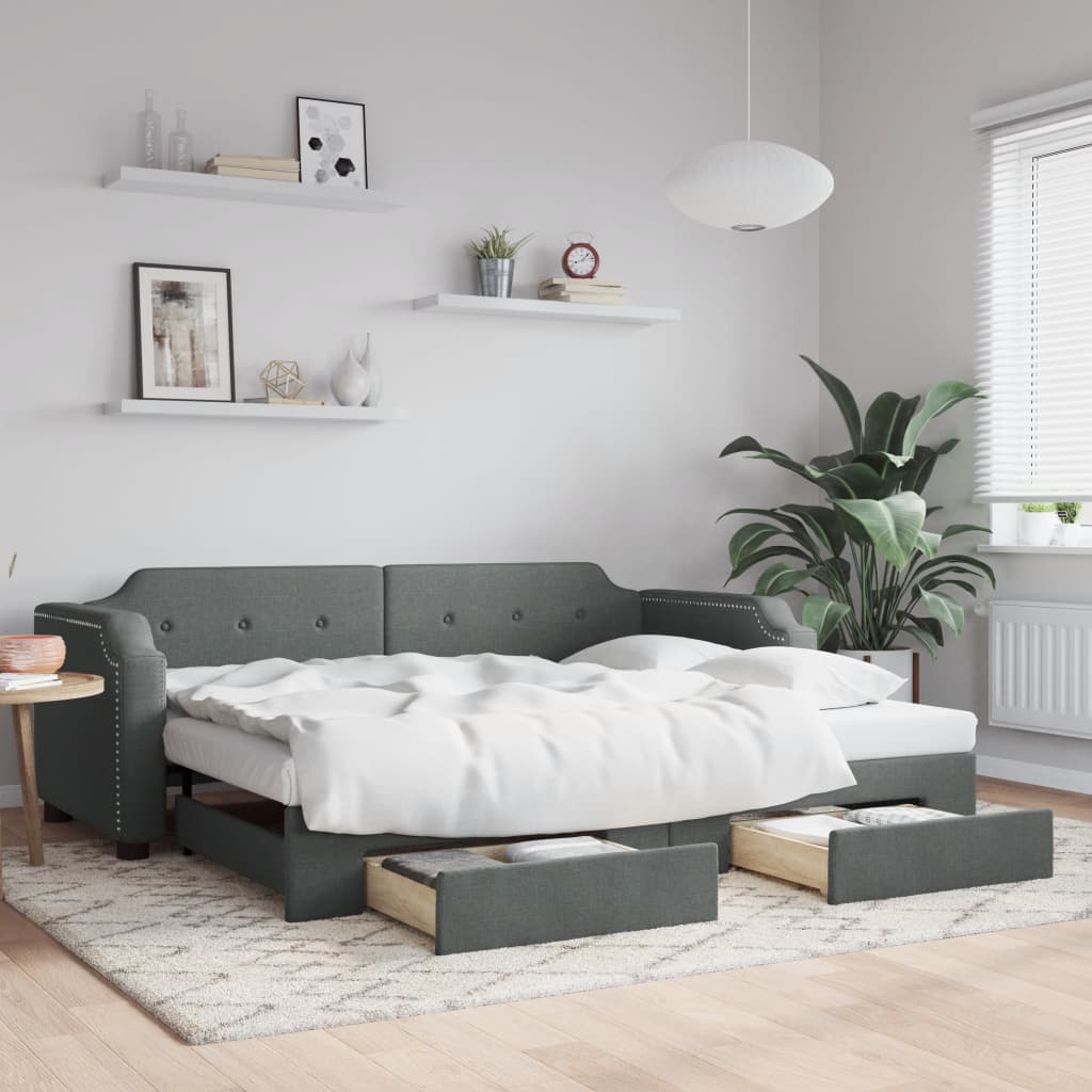 vidaXL Sofa rozsuwana z szufladami, ciemnoszara, 90x190 cm, tkanina