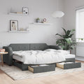 vidaXL Sofa rozsuwana z szufladami, ciemnoszara, 90x190 cm, tkanina