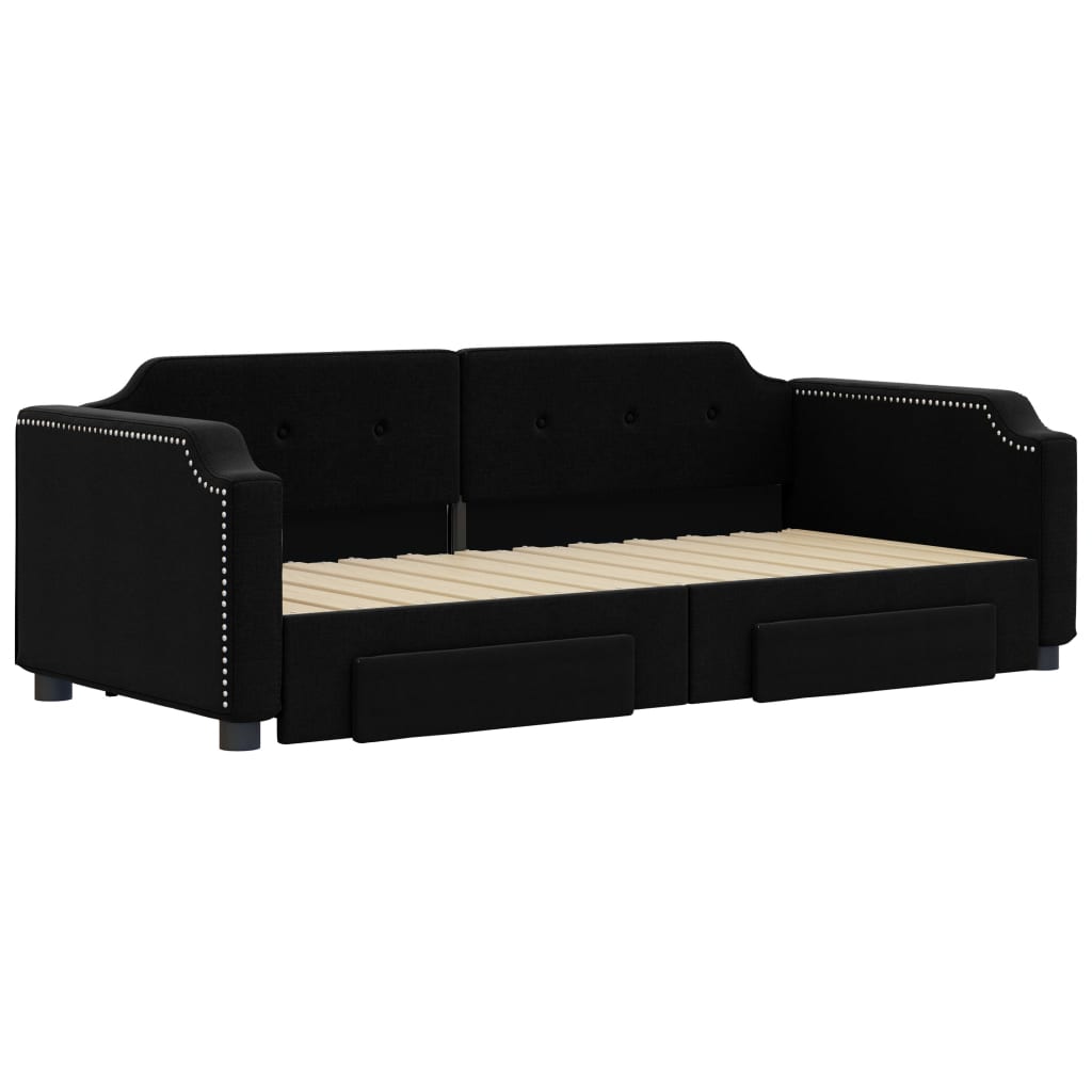 vidaXL Sofa rozsuwana z szufladami, czarna, 90x190 cm, tkanina