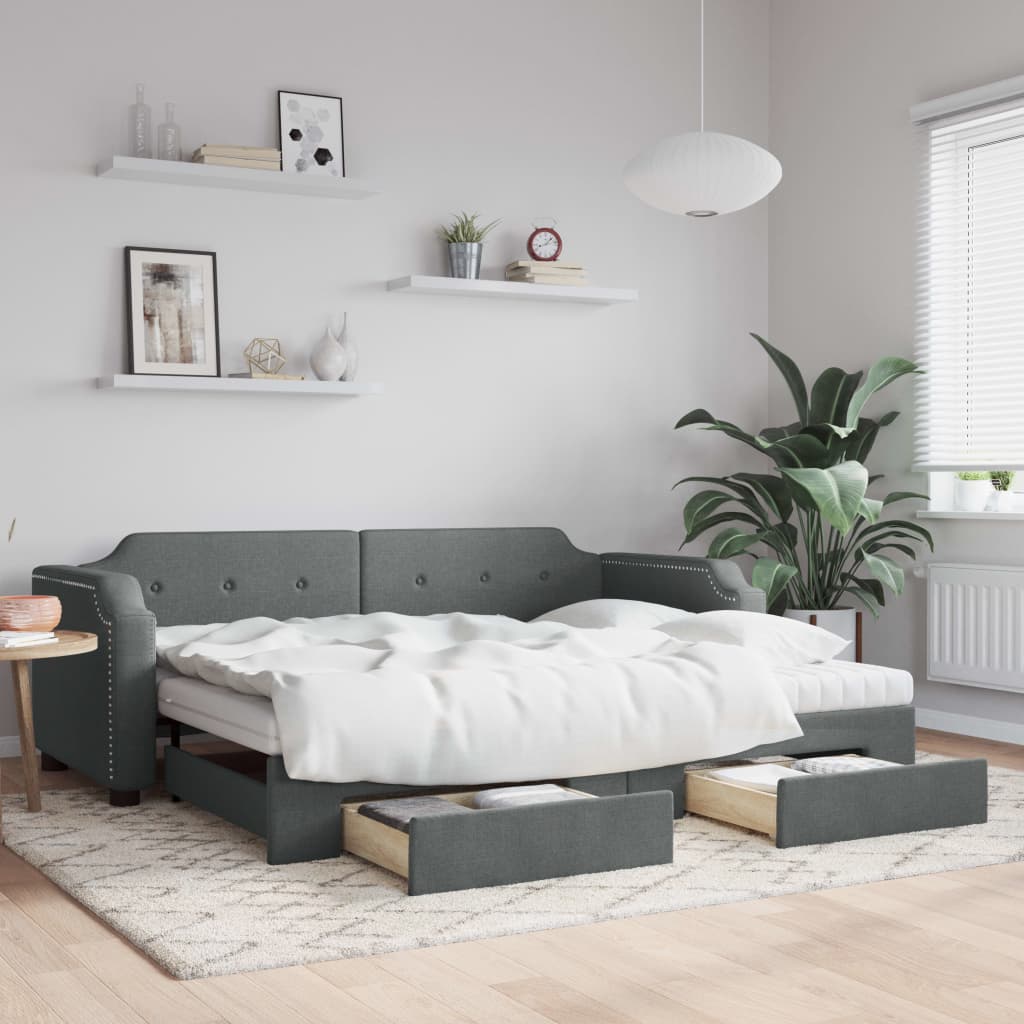 vidaXL Sofa rozsuwana z szufladami, ciemnoszara, 80x200 cm, tkanina
