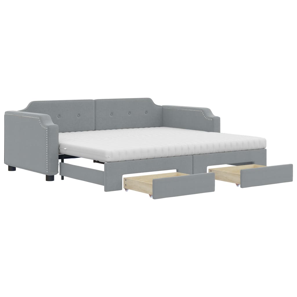 vidaXL Sofa rozsuwana z szufladami, jasnoszara, 90x200 cm, tkanina