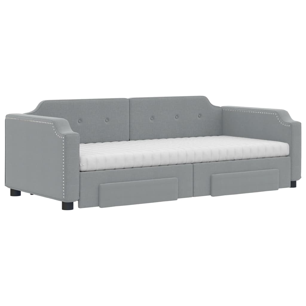 vidaXL Sofa rozsuwana z szufladami, jasnoszara, 90x200 cm, tkanina