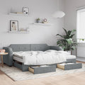 vidaXL Sofa rozsuwana z szufladami, jasnoszara, 90x200 cm, tkanina