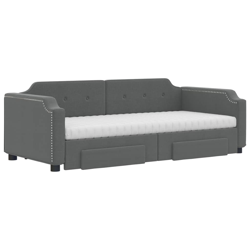 vidaXL Sofa rozsuwana z szufladami, ciemnoszara, 90x200 cm, tkanina