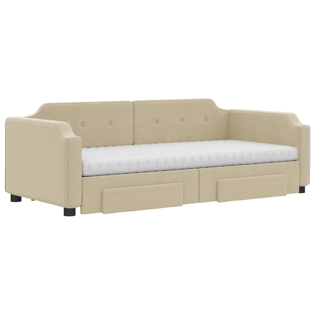 vidaXL Sofa rozsuwana z szufladami, kremowa, 90x200 cm, tkanina