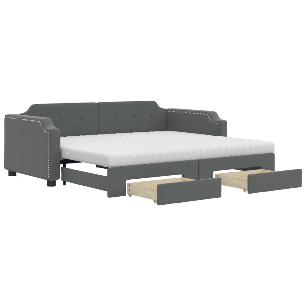vidaXL Sofa rozsuwana z szufladami, ciemnoszara, 100x200 cm, tkanina